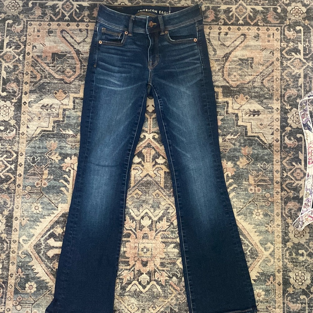 Woman’s Vintage American Eagle Outfitters Dark Wash Kick Boot Jeans Size 0 EUC